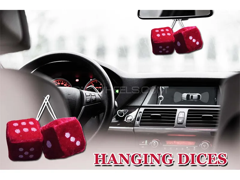 Hanging Dices | Red | Velvet & Foam | Pack Of 2 | Dashboard Decoration Image-1