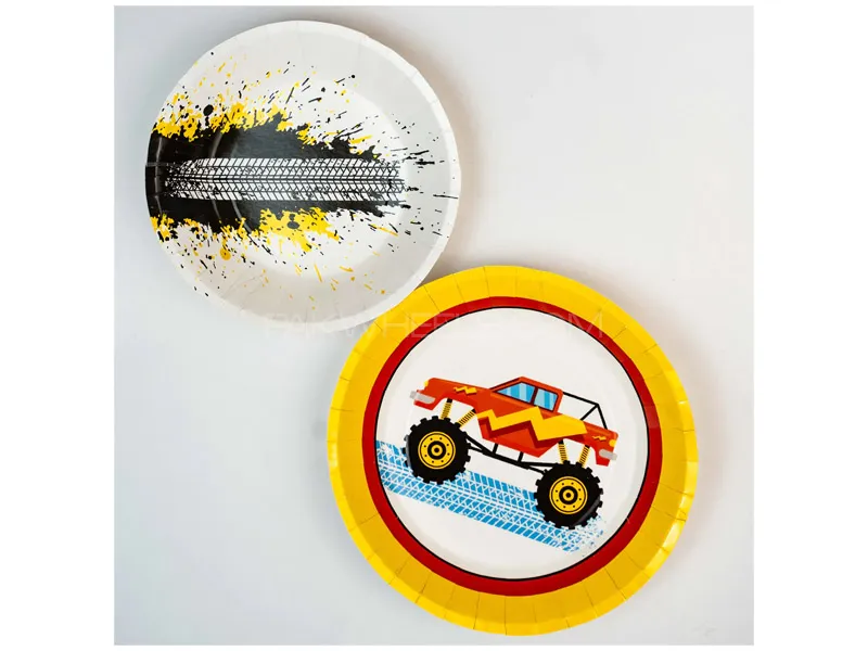Car Picnic Food Organizer Monster Trucks Plates Pack of 12 Large Image-1