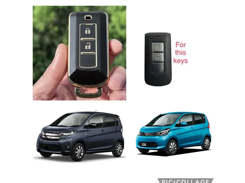 Mitsubishi EK Wagon 2013-2019 Push Start Remote TPU key Cover Black And Gold