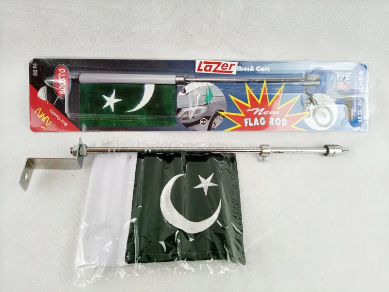 Pakistan Flag With Metal Fitting Rod Front Fender Car Flag Image-1
