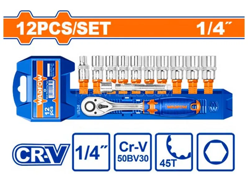 Wadfow 12 Pcs 1/4" Inch Socket Set Model WST4212 Image-1