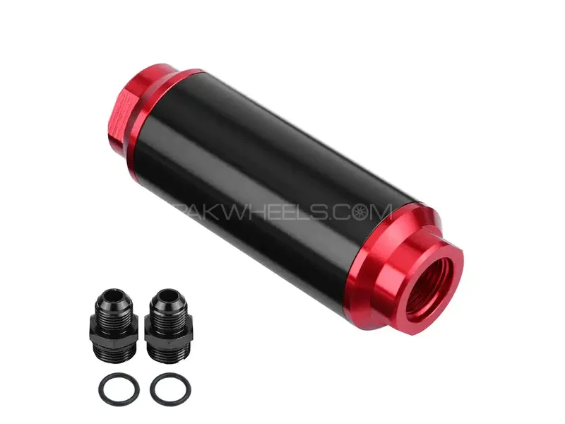 Universal Racing In-Line Fuel Filter With AN8 Fittings Adapter 100 Micron Image-1