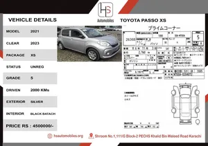 Toyota Passo X S  2021 for Sale