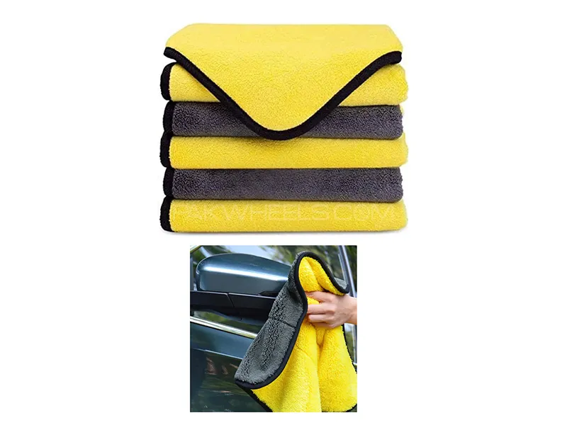 Micro Fiber Cleaning Cloth Yellow And Grey | 40x40 | 600 GSM | Pack Of 5 Image-1