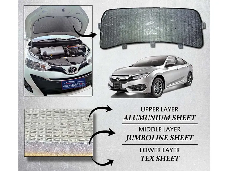 Honda Civic 2016-2021 Bonnet Insulation Namda | Silver Aluminium | Triple Layer Image-1