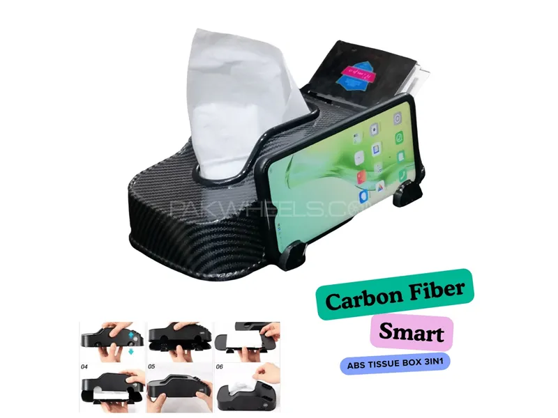 Carbon Fiber Style Car Dashboard Tissue Box Mobile Holder Image-1
