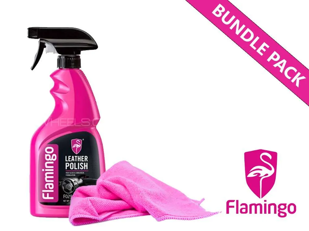 Flamingo Leather Polish With Microfiber Cloth | Bundle Pack | 500ml | Mild Scented | Dirt Removal Image-1