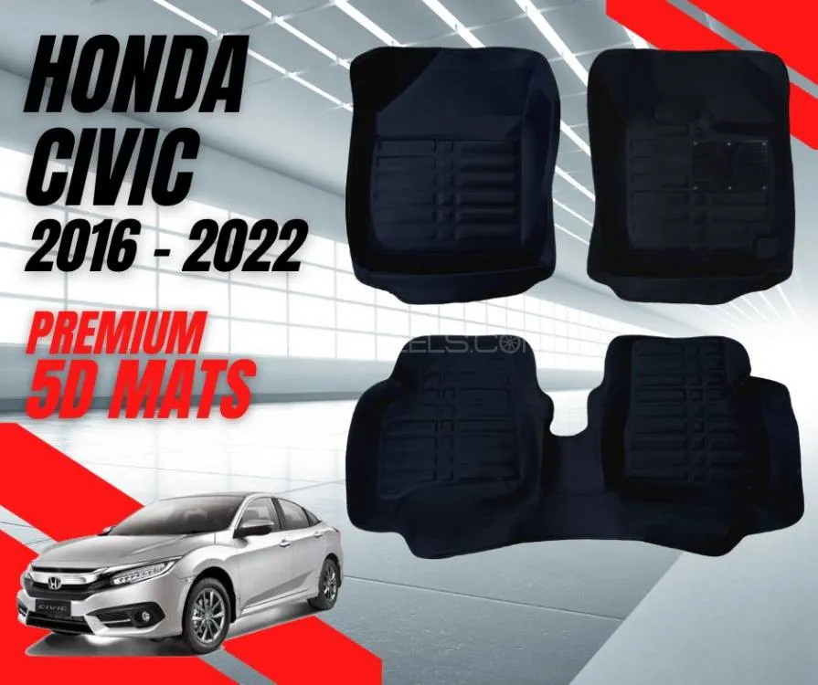Honda Civic 2016 - 2022 5D Floor Mats | Premium Quality | Black | Dual Layer | Non Slip Image-1