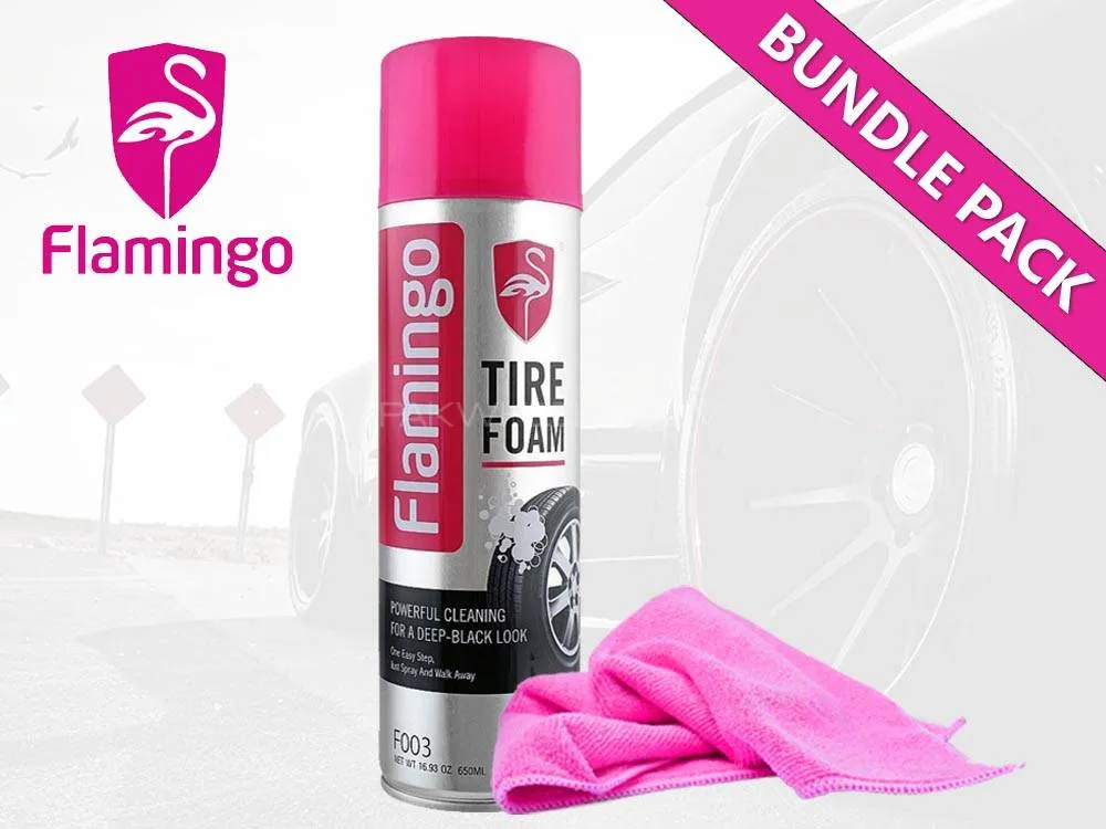 Flamingo Tire Foam With Microfiber Cloth | Bundle Pack | 650ml | Tire Cleaner | Tire Polish