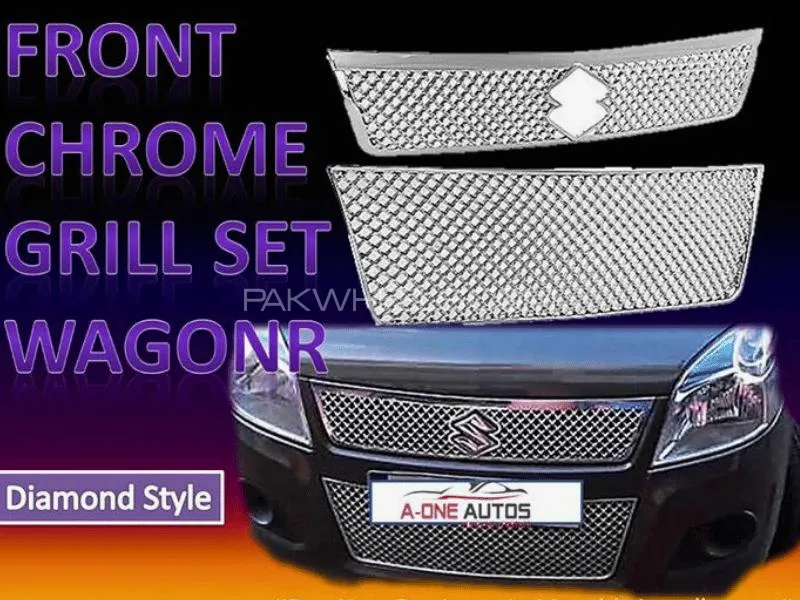 Front Chrome Grill Set for Suzuki Wagon R Diamond Style 2 pcs Image-1