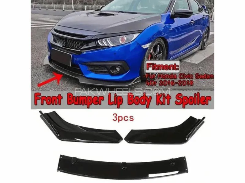 Front Bumper Splitter Glossy Black 3 Pcs For Honda Civic 2015 - 2022 Image-1