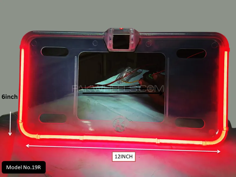 1 Pc U Shape Transparent Car LED License Plate Frame with Camera Fitting Option - RED