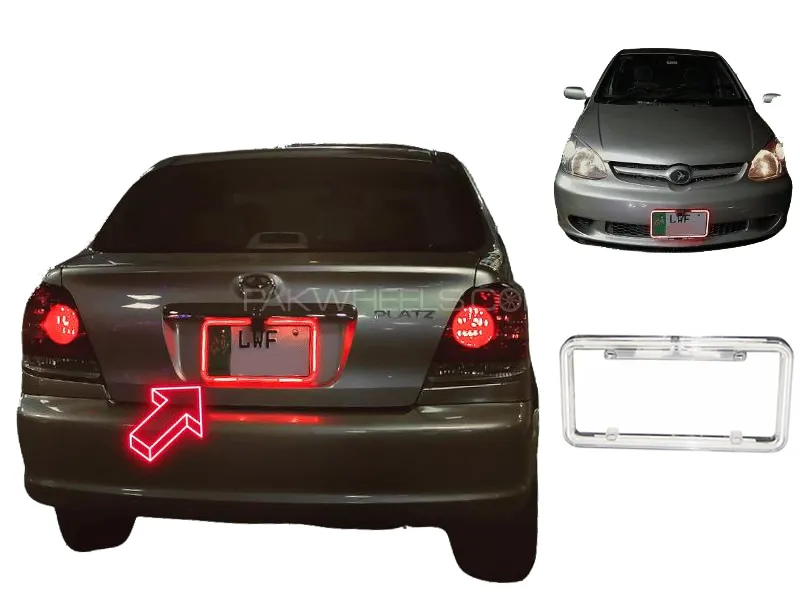 Car Full Neon LED License Plate Frames with Camera Fitting Option- Red 2 Pcs