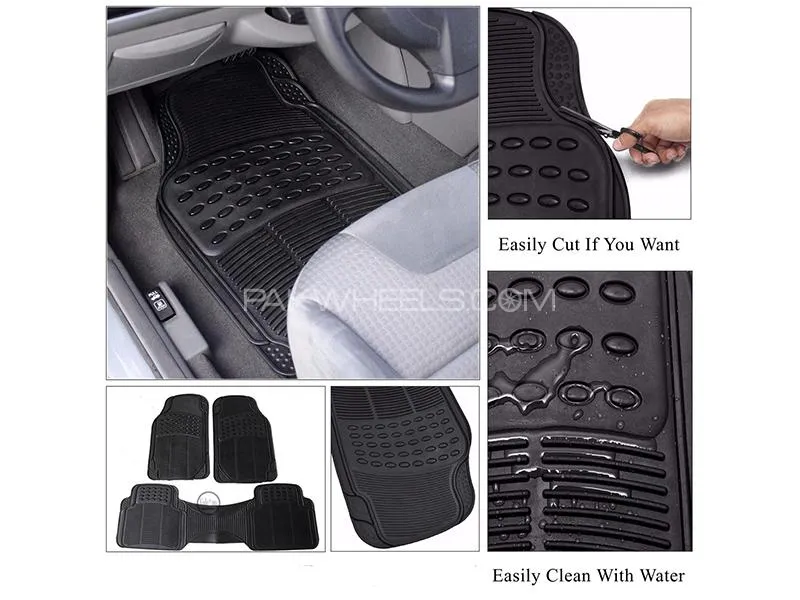 Universal PVC Car Floor Mats | Black | Non-Cracking | Plastic Car Mats | 3 Pcs Set Image-1