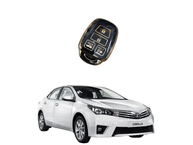 Toyota Corolla 2014-2024 Soft Premium TPU Car Key Cover Black & Golden Remote Key Cover Case Image-1