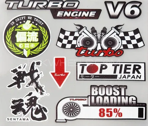 Premium Quality Custom Sticker Sheet For Car & Bike Embossed Style TURBO ENGINE Image-1