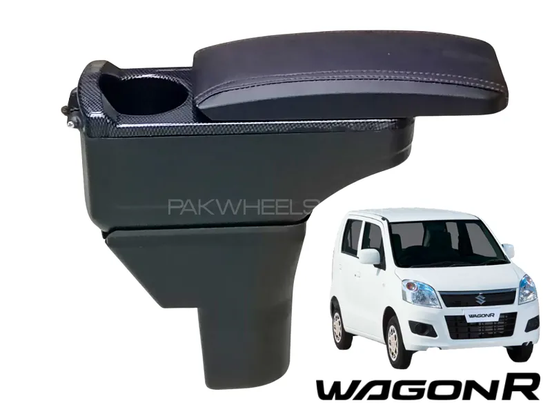 Suzuki WagonR Center Arm Rest Console with Cup Holder and Carbon Fiber Design - 1PC Image-1