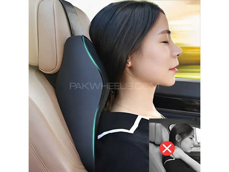 Universal Imported Leather Style Neckrest Backrest Mix Thread | Car Seat | Breathable Pillow Black Image-1