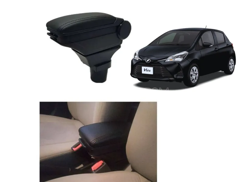 Toyota Vitz Center Arm Rest Console Hody | Imported Leather | Fine Quality | Adjustable - Black Image-1