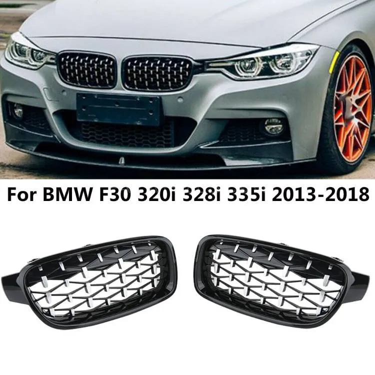Chrome+Black Diamond Look Front Kidney Grille For BMW F30 328i 335i 2013-2018 Image-1