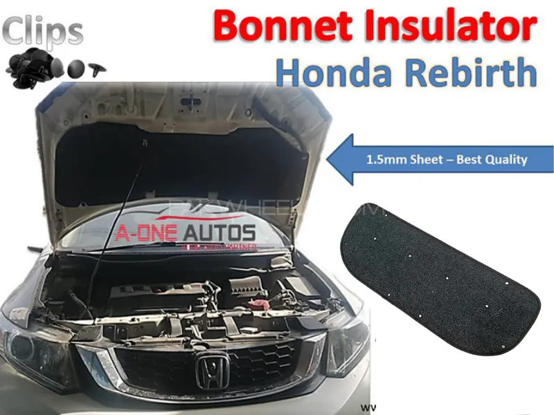 Bonnet Insulator Honda Civic 2014 Rebirth for Heat & Sound Proofing with Clips Image-1