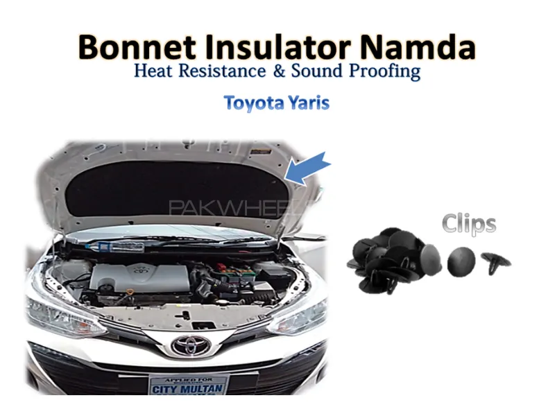 Bonnet Insulator Toyota Yaris for Heat & Sound Proofing with Clips Image-1
