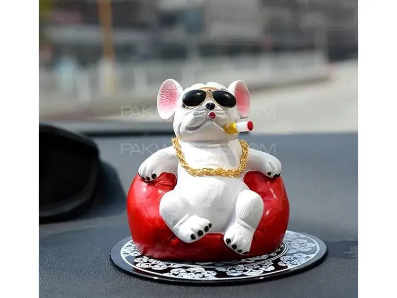 Universal Cool Dog Resin Statue Car Interior Accessories Cigar Dog with Gold Necklace (White) Image-1