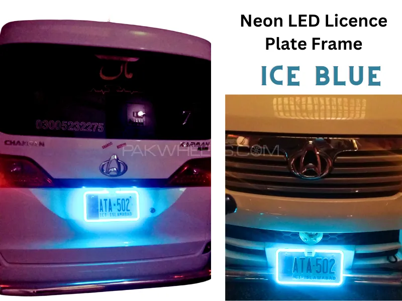 Car Licence Plate Frame with ICE Blue Color LED Light and Camera Fitting Option - 1PC Image-1