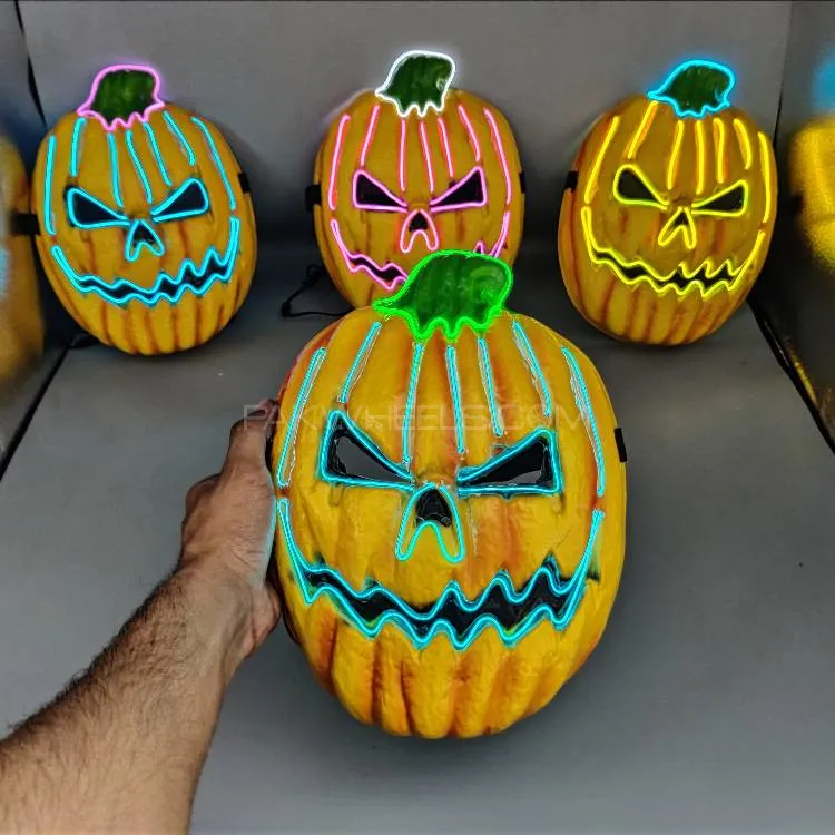 Universal Pumkin Style Neon Halloween Mask, Led Purge Mask 3 Lighting Modes For Costplay 1 Pc(Blue) Image-1
